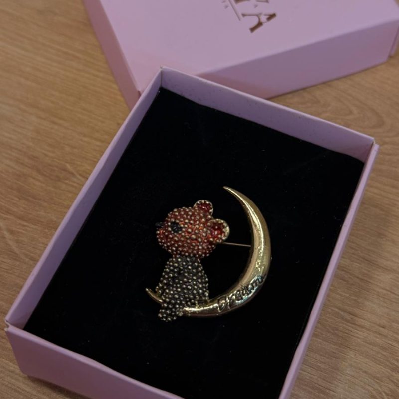 Celestial Moon Bear ay ve ayıcık figürlü metal çelik broş