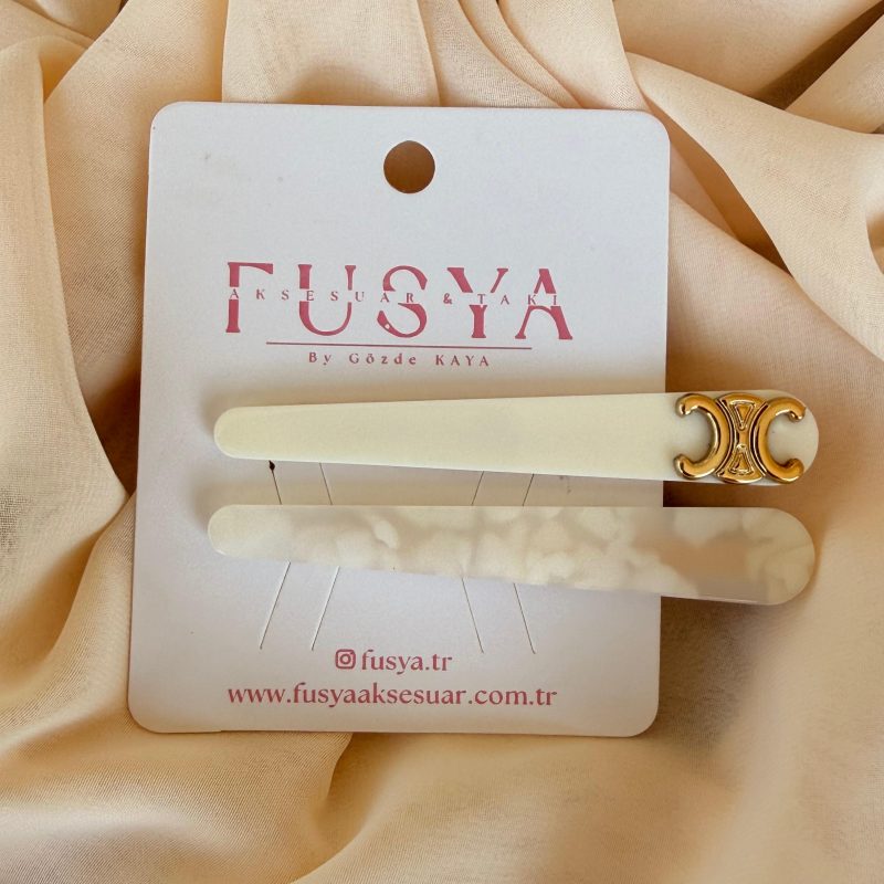 Ivory Muse Pearl Clip krem ve sedef detaylı ikili kadın saç tokası.